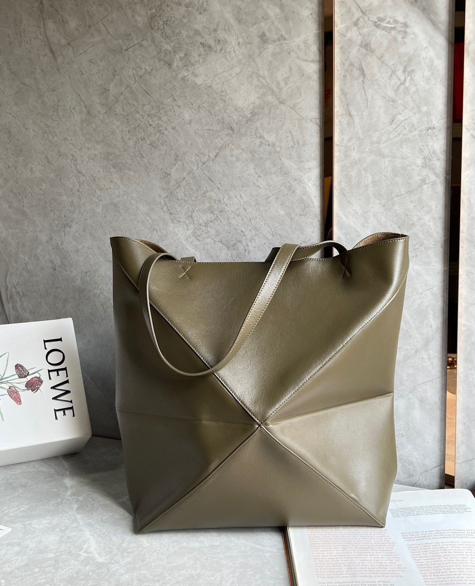 Loewe Large Puzzle Fold Tote Bag in Dark Green Calfskin 818