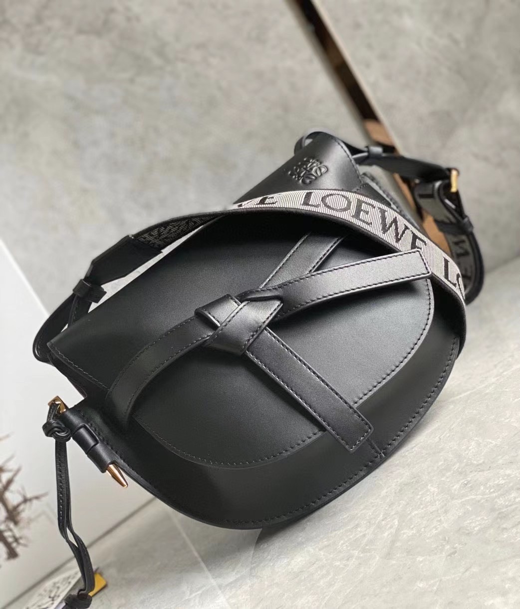 Loewe Small Gate Bag In Black Calfskin and Jacquard 879