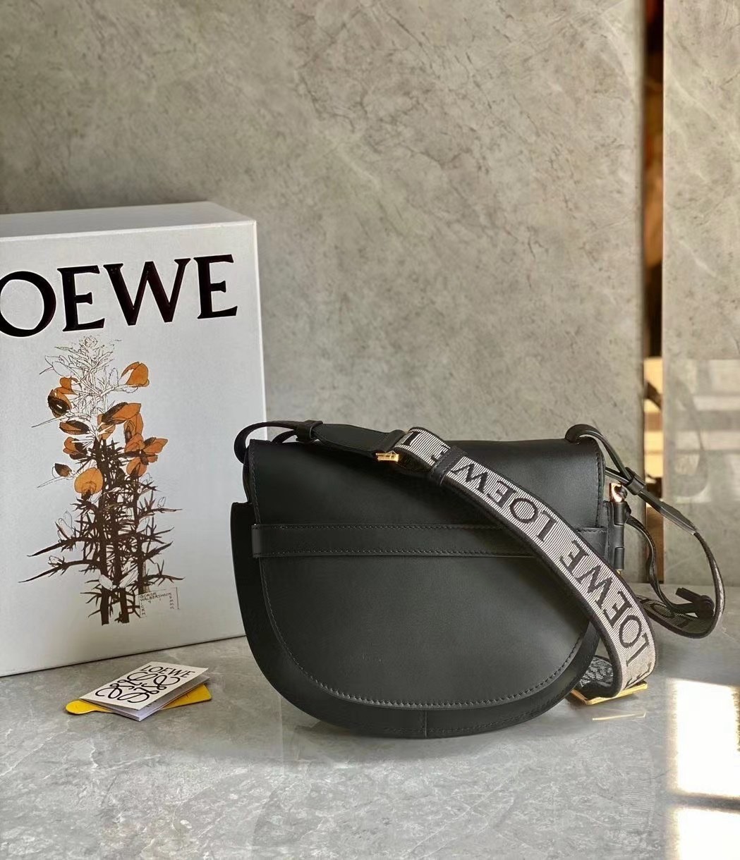 Loewe Small Gate Bag In Black Calfskin and Jacquard 879