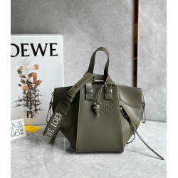 Loewe Compact Hammock Bag in Khaki Green Satin Calfskin 569