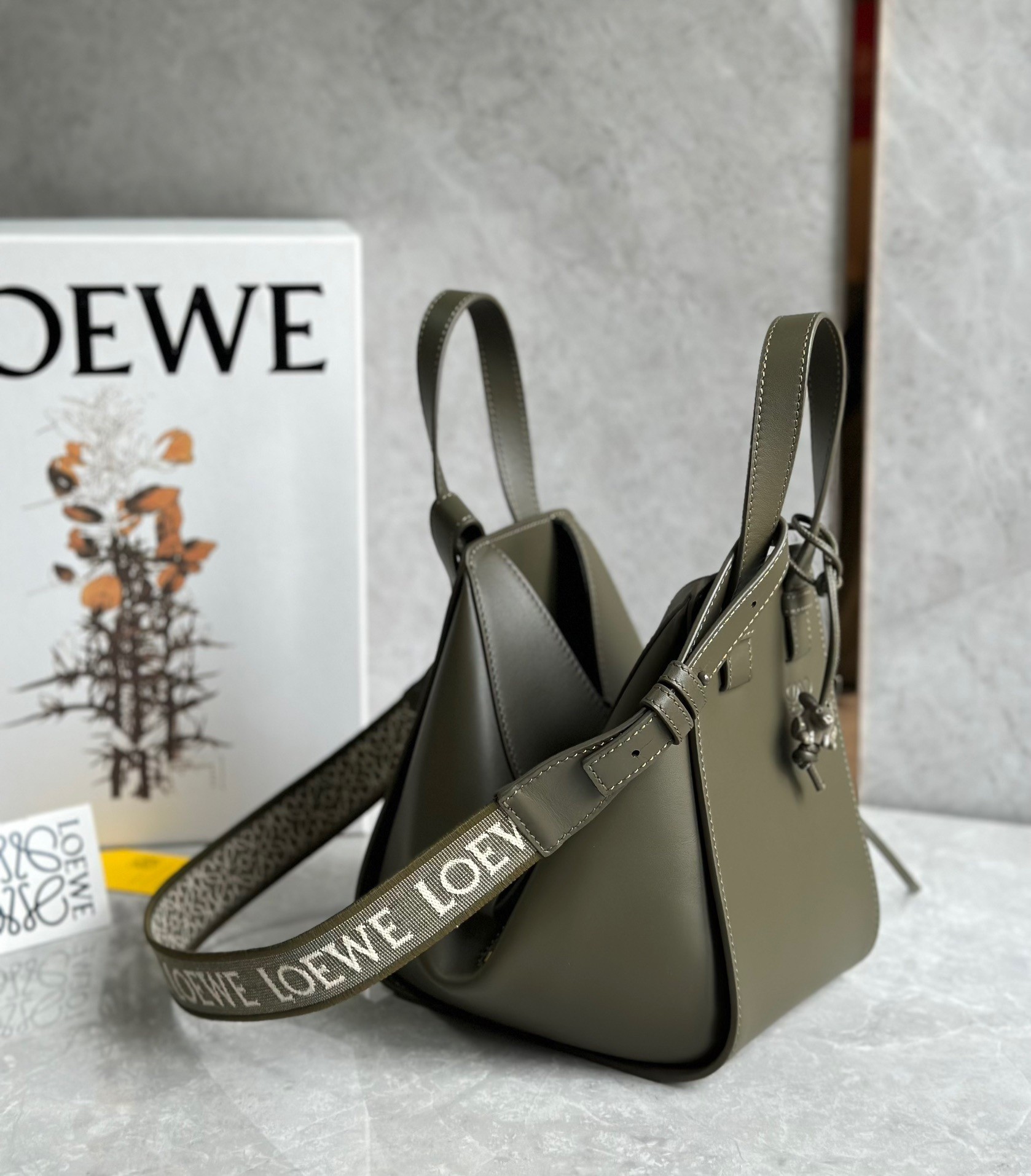 Loewe Compact Hammock Bag in Khaki Green Satin Calfskin 569