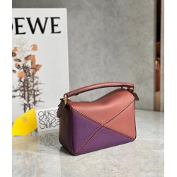 Loewe Puzzle Mini Bag In Purple/Caramel/Blossom Calfskin 782