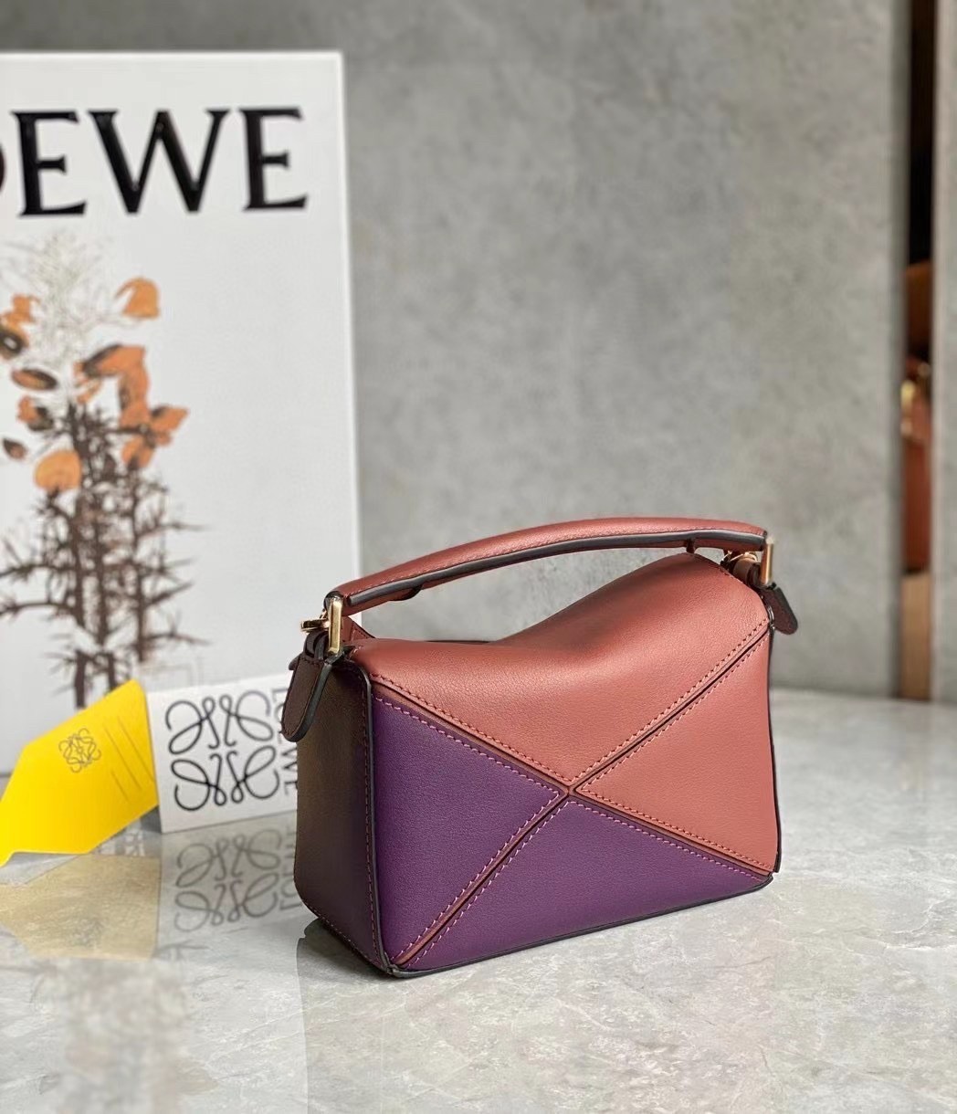 Loewe Puzzle Mini Bag In Purple/Caramel/Blossom Calfskin 782