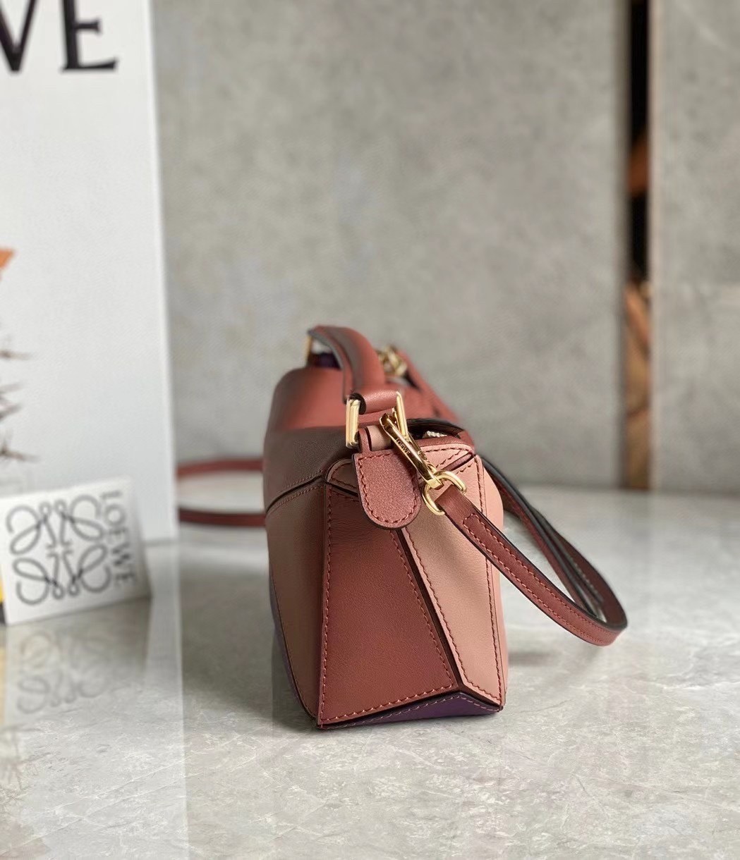 Loewe Puzzle Mini Bag In Purple/Caramel/Blossom Calfskin 782