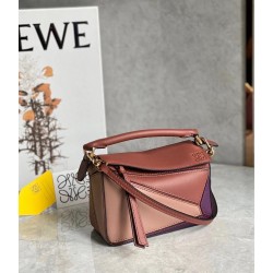 Loewe Puzzle Mini Bag In Purple/Caramel/Blossom Calfskin 782