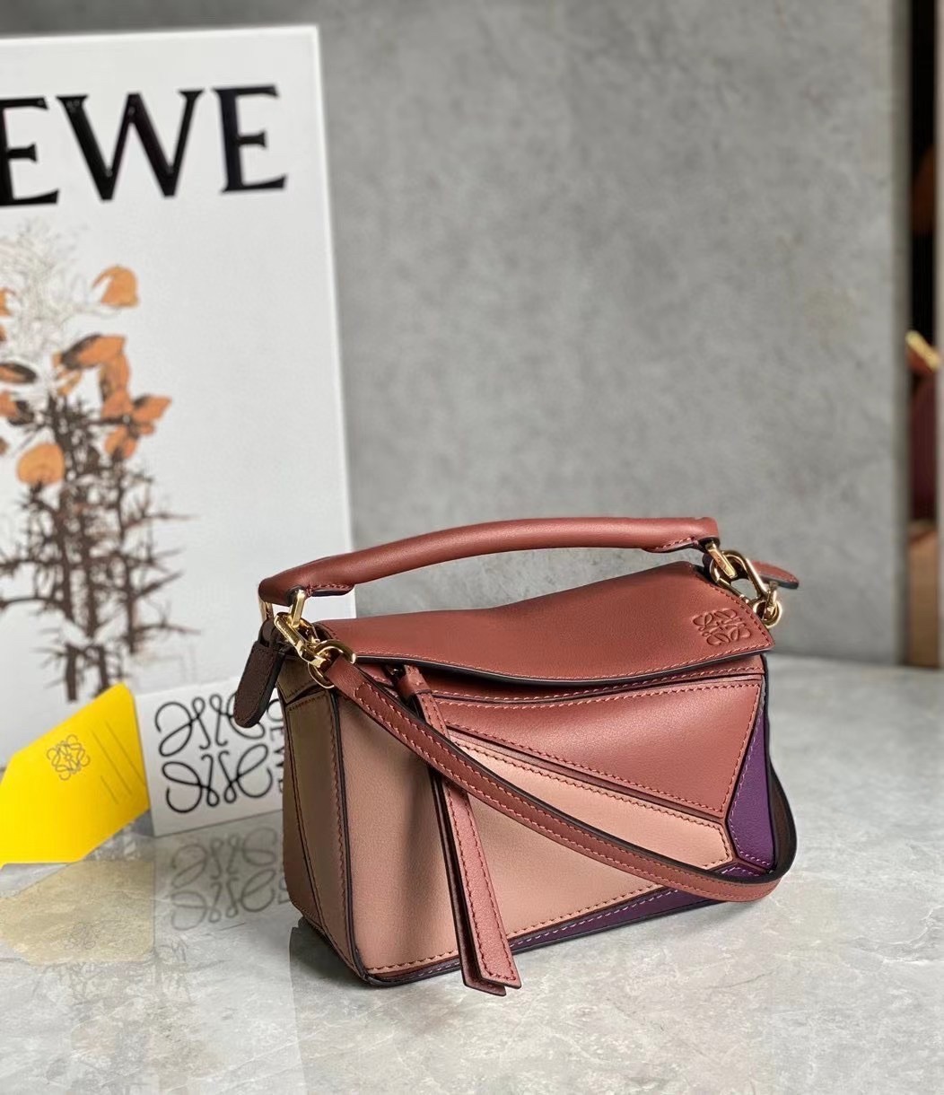 Loewe Puzzle Mini Bag In Purple/Caramel/Blossom Calfskin 782