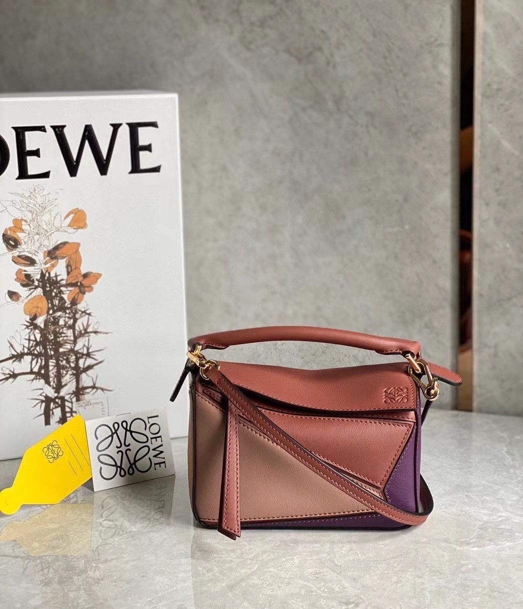 Loewe Puzzle Mini Bag In Purple/Caramel/Blossom Calfskin 782