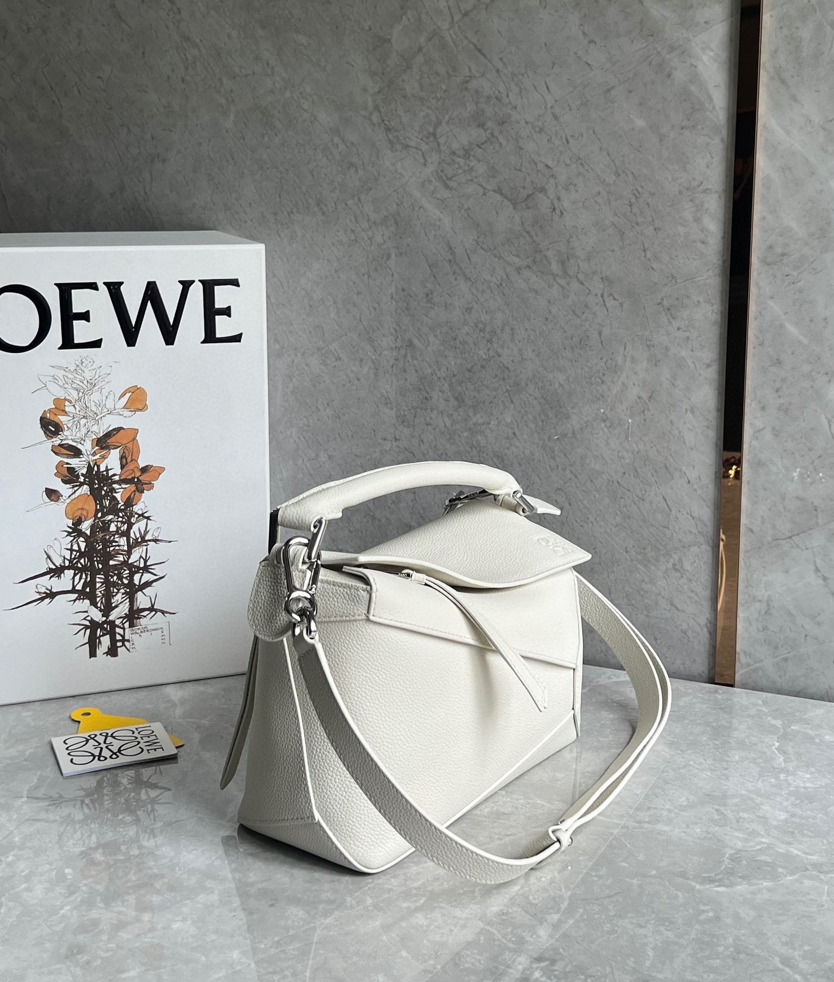 Loewe Puzzle Small Bag in White Grained Leather 403