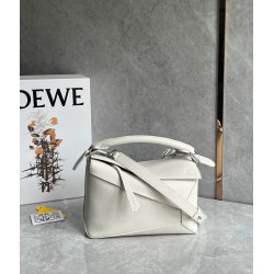 Loewe Puzzle Small Bag in White Grained Leather 403