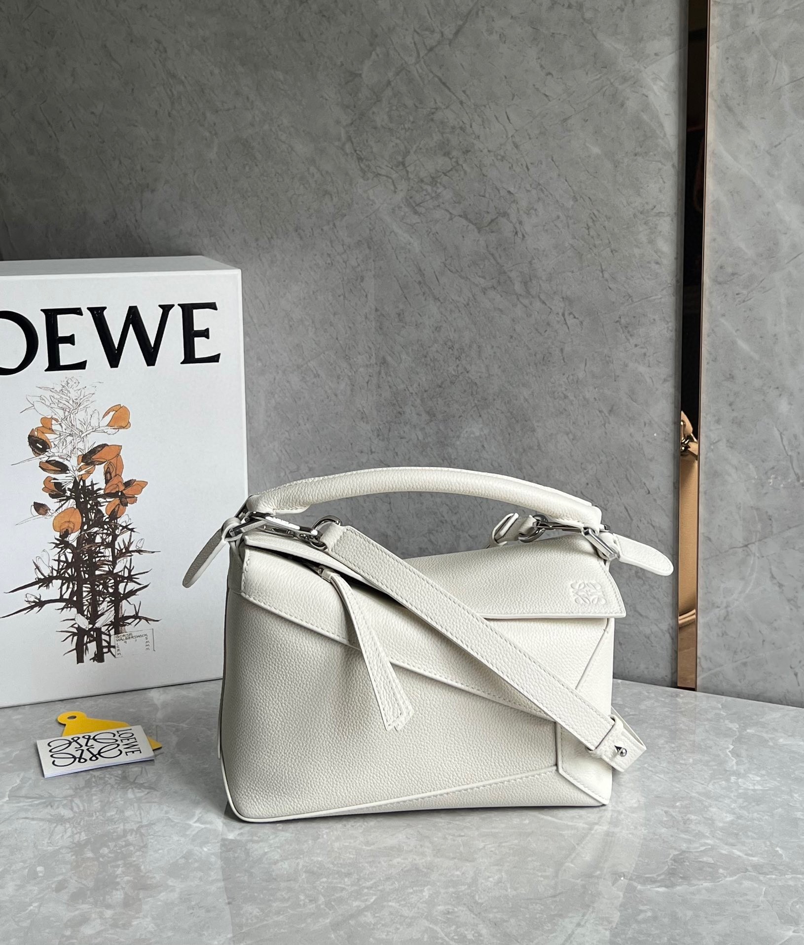 Loewe Puzzle Small Bag in White Grained Leather 403