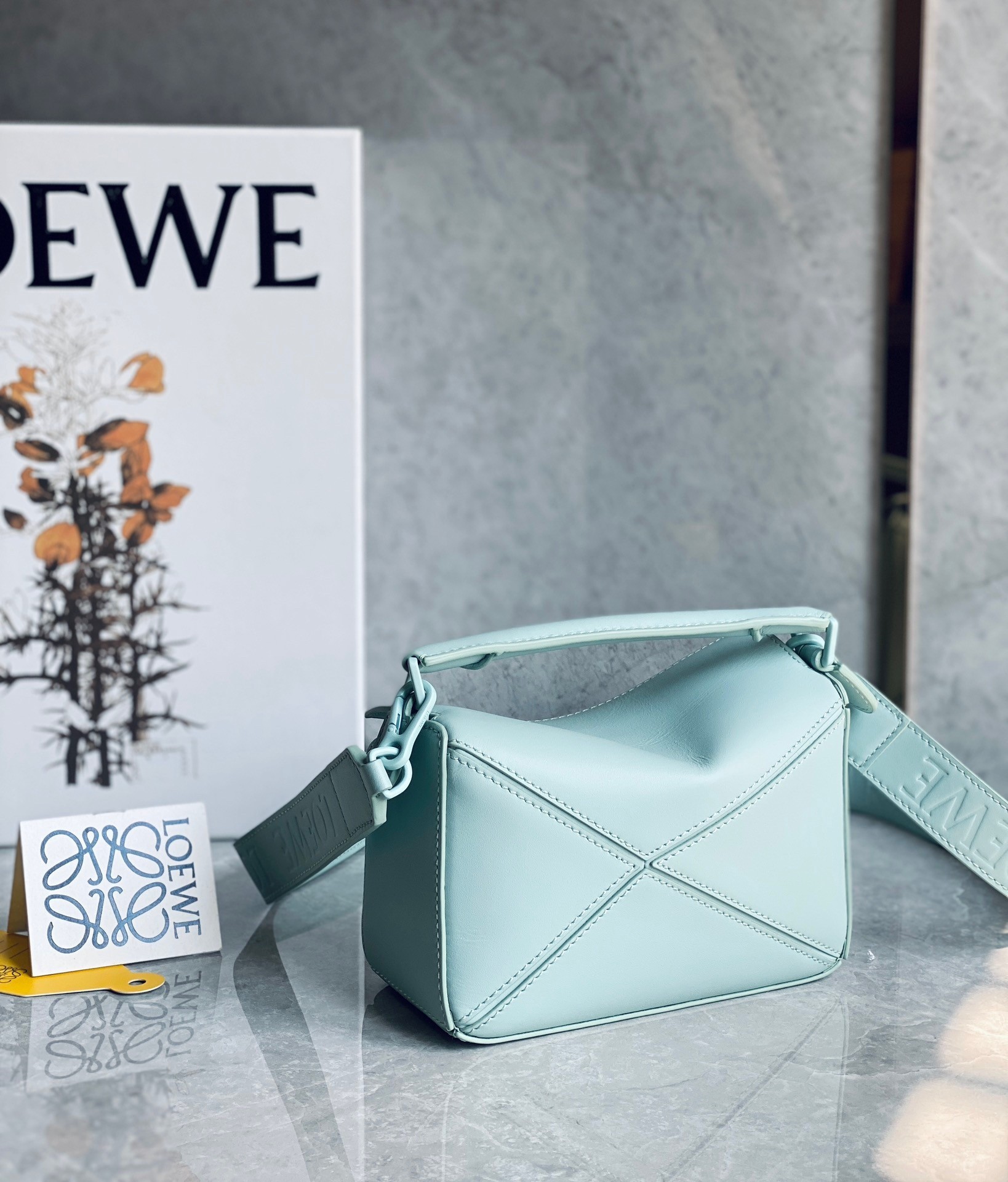 Loewe Puzzle Mini Bag In Aquamarine Satin Calfskin 365