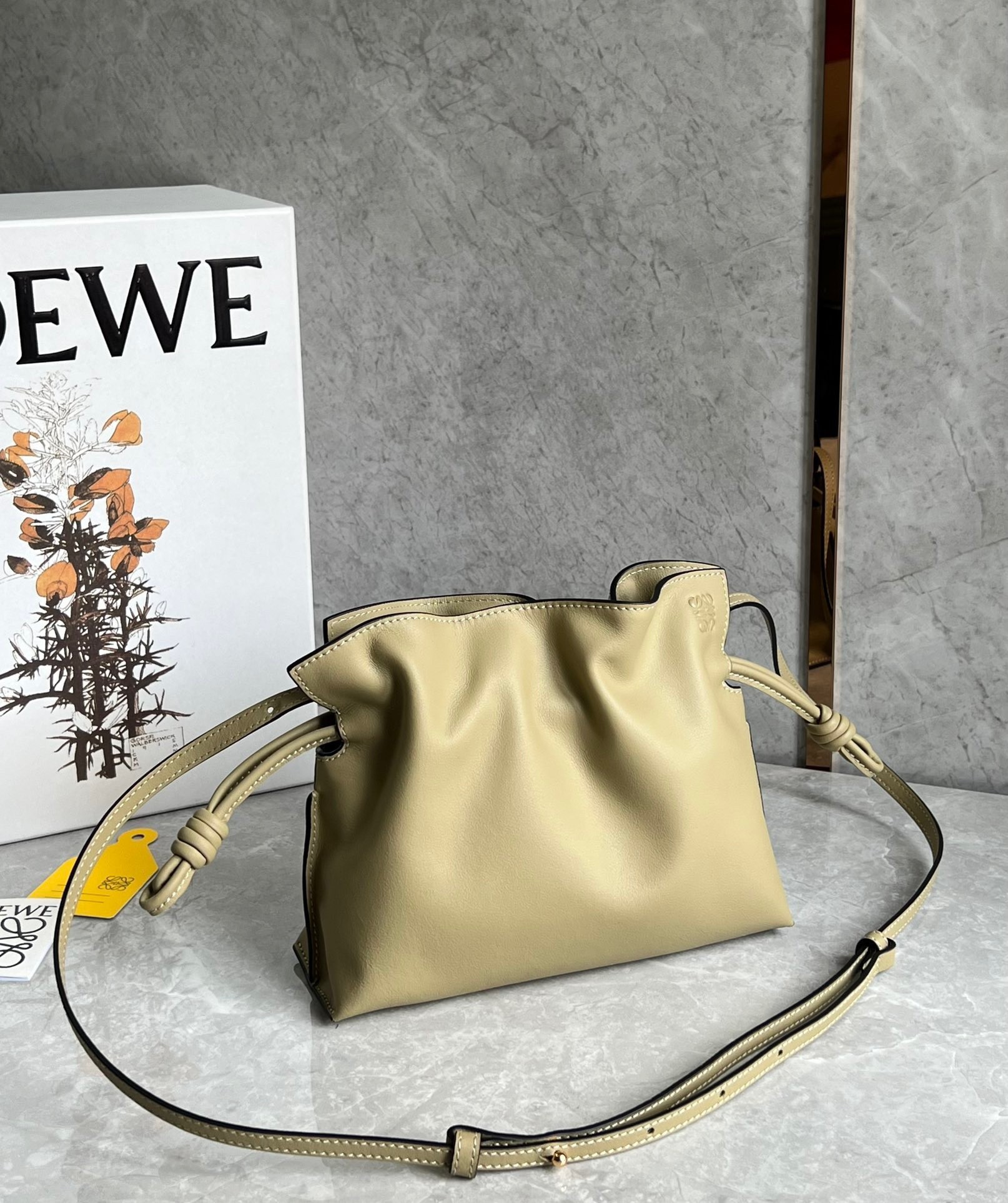 Loewe Mini Flamenco Clutch Bag In Clay Green Calfskin 088