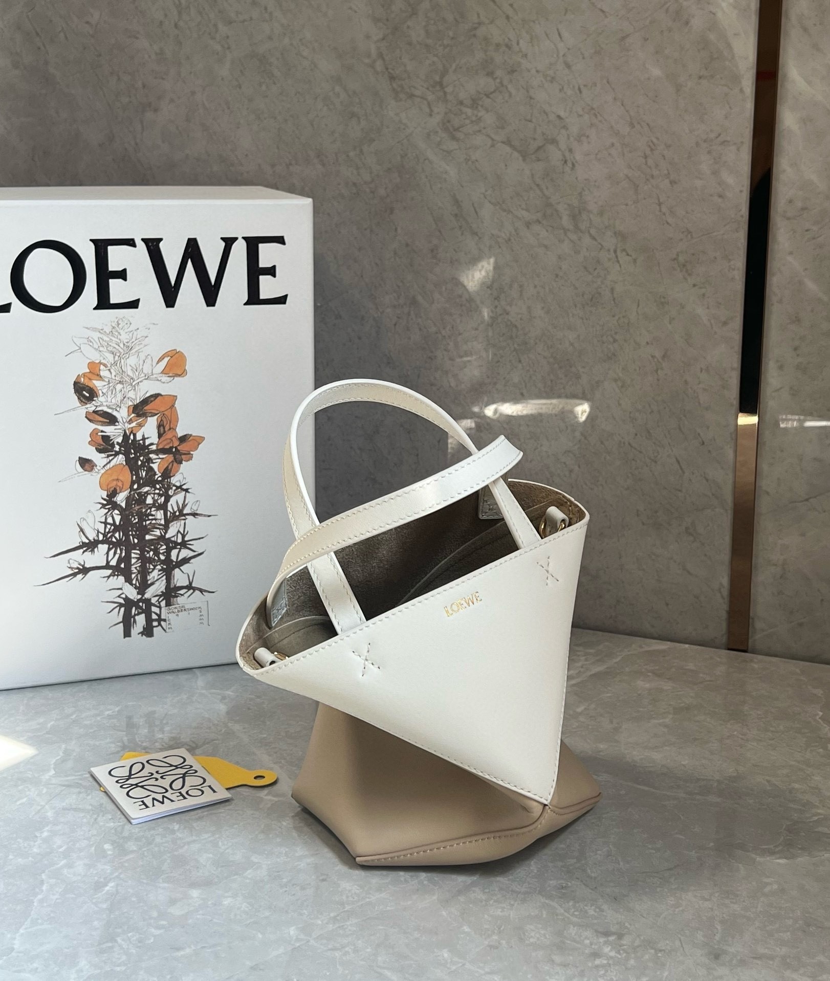 Loewe Mini Puzzle Fold Tote Bag in White/Beige Calfskin 113