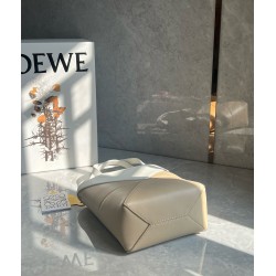 Loewe Mini Puzzle Fold Tote Bag in White/Beige Calfskin 113