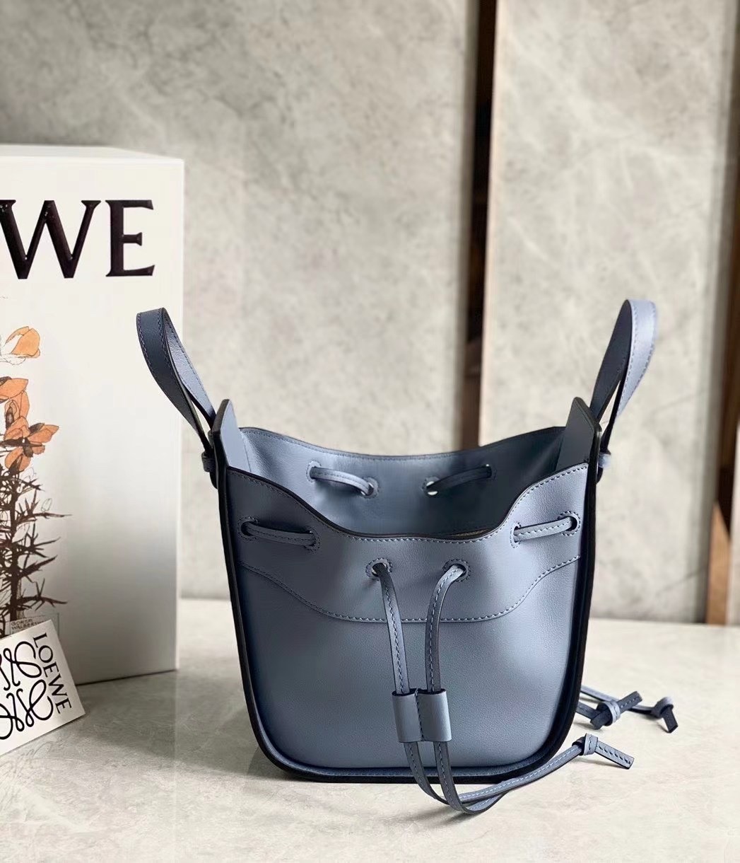 Loewe Mini Hammock Drawstring Bag In Blue Calfskin 174