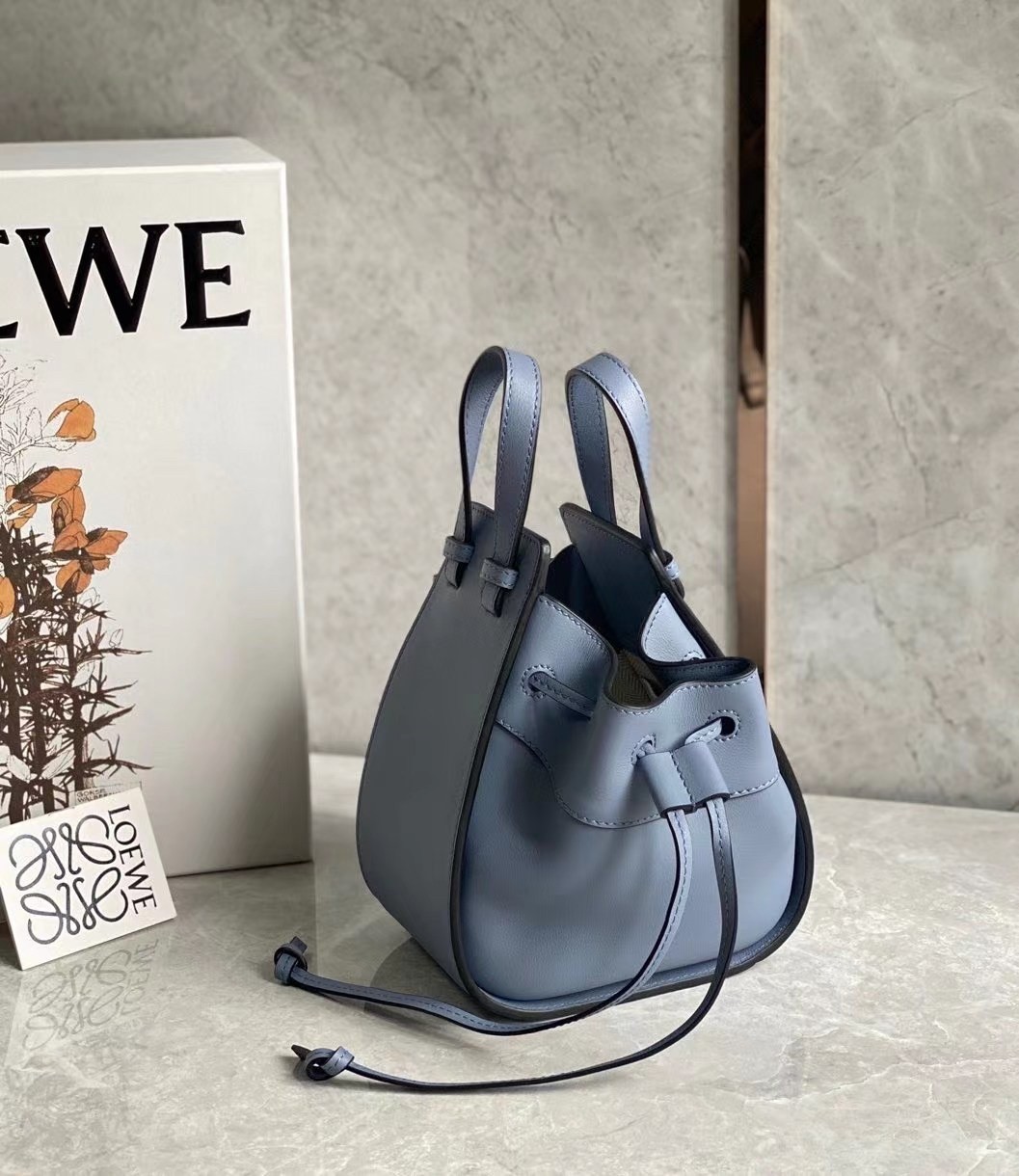 Loewe Mini Hammock Drawstring Bag In Blue Calfskin 174