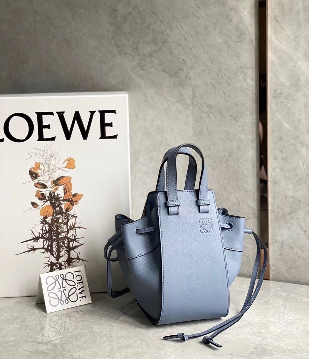 Loewe Mini Hammock Drawstring Bag In Blue Calfskin 174