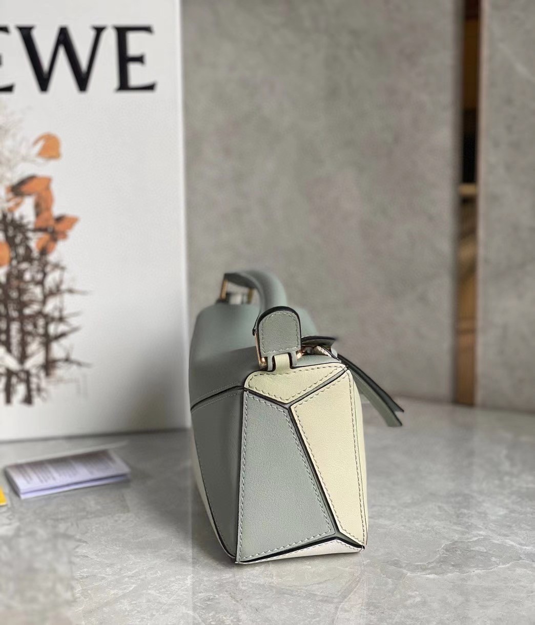 Loewe Puzzle Mini Bag In Grey/Cream/White Calfskin 205