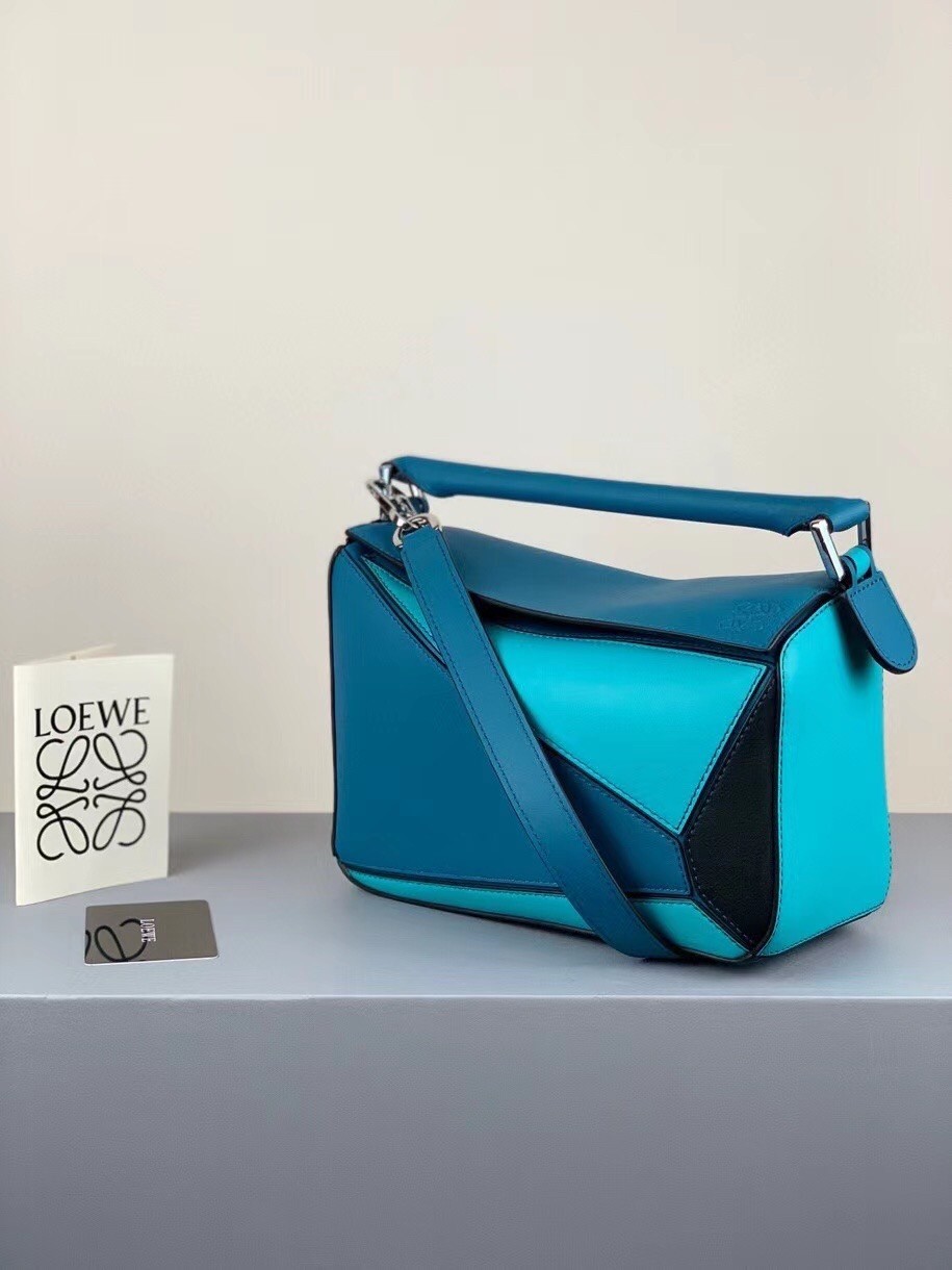 Loewe Small Puzzle Bag In Lagoon/Black/Blue Calfskin 292