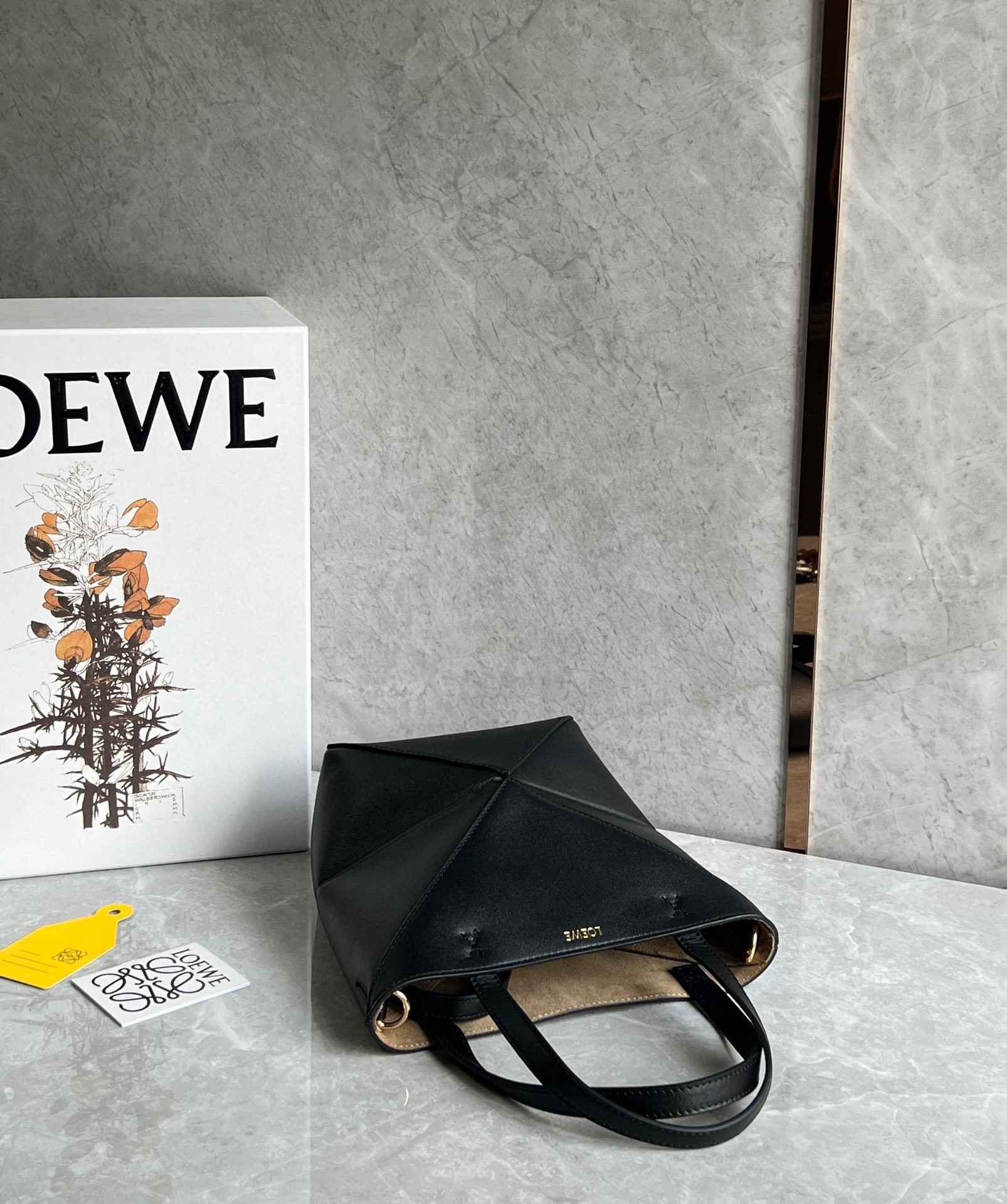 Loewe Mini Puzzle Fold Tote Bag in Black Calfskin 901