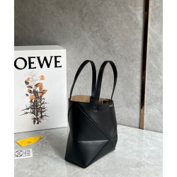 Loewe Mini Puzzle Fold Tote Bag in Black Calfskin 901