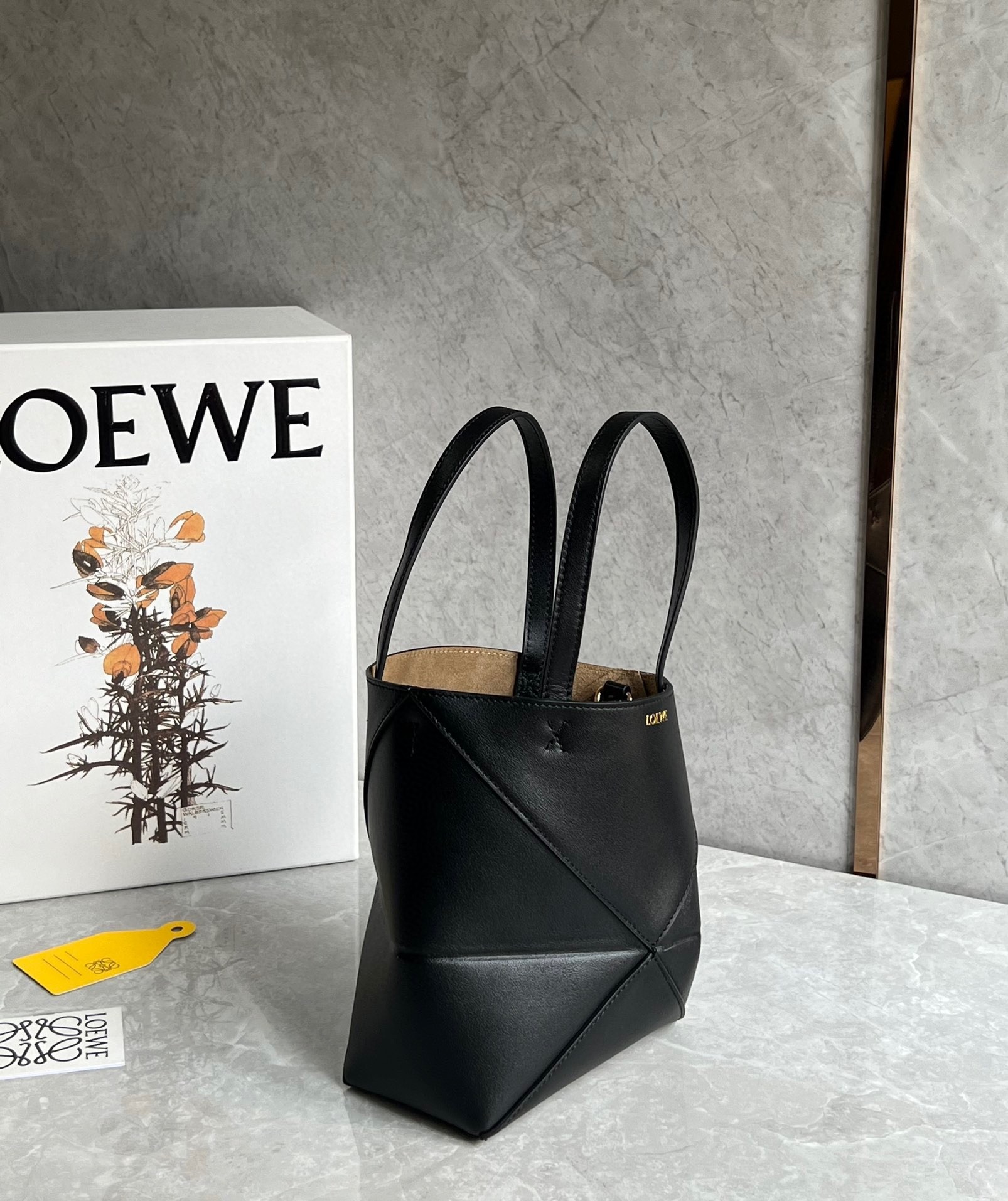 Loewe Mini Puzzle Fold Tote Bag in Black Calfskin 901