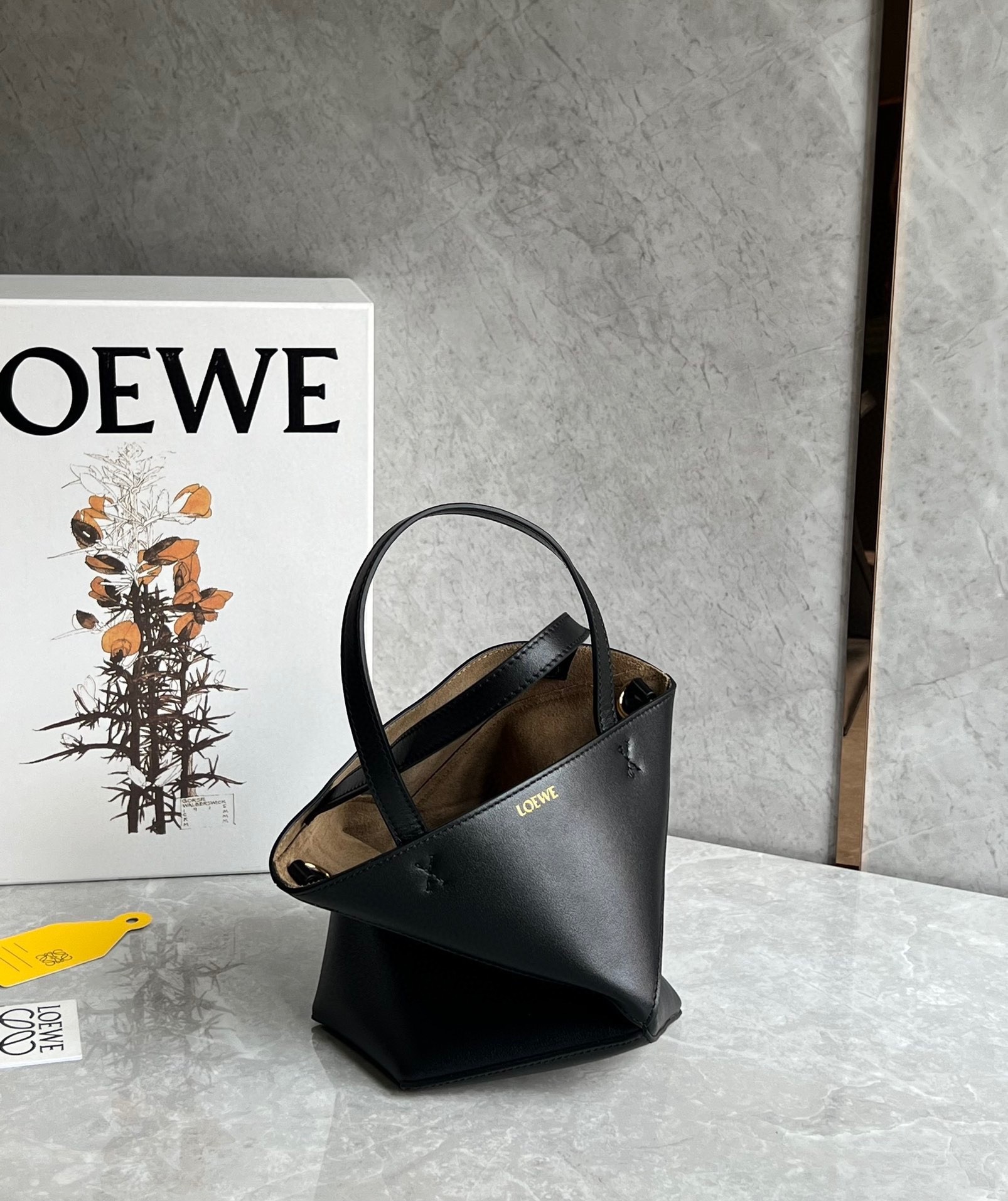 Loewe Mini Puzzle Fold Tote Bag in Black Calfskin 901