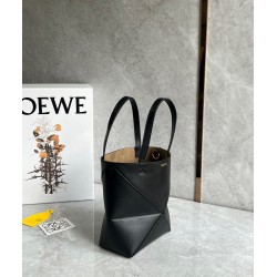 Loewe Mini Puzzle Fold Tote Bag in Black Calfskin 901