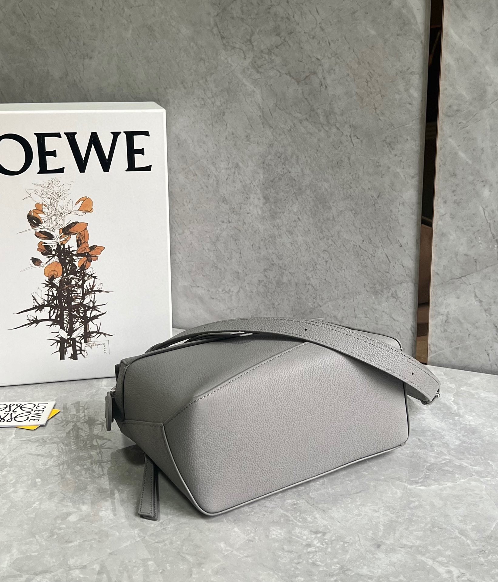 Loewe Puzzle Small Bag In Pearl Grey Grained Leather 938