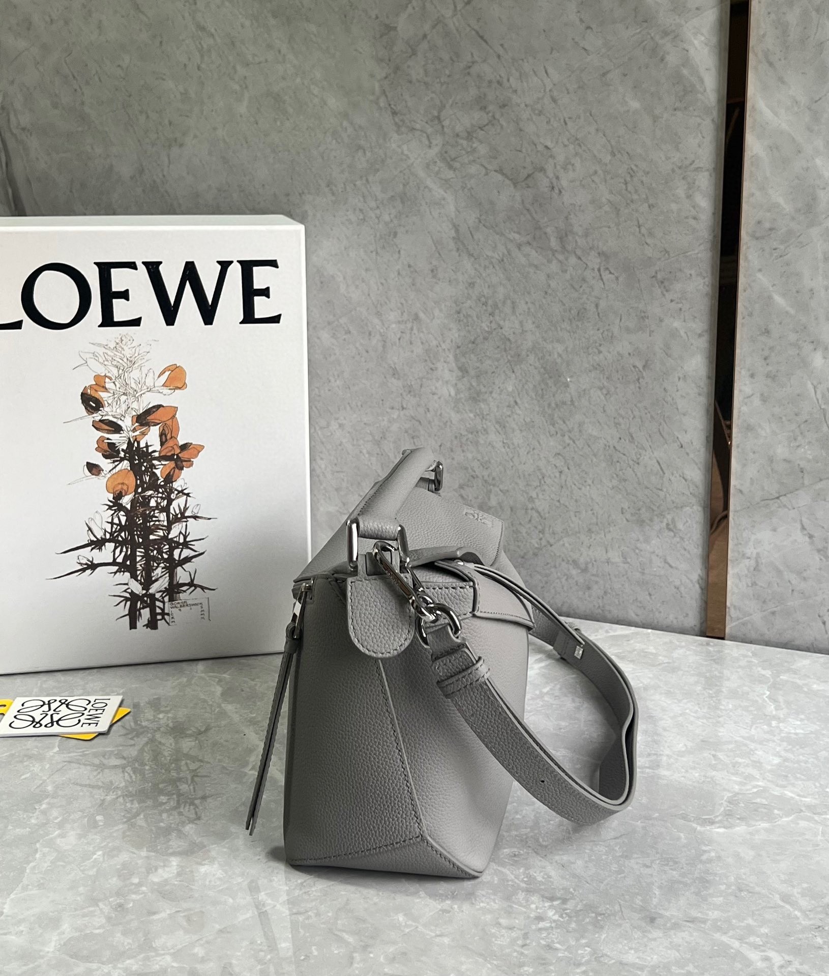 Loewe Puzzle Small Bag In Pearl Grey Grained Leather 938