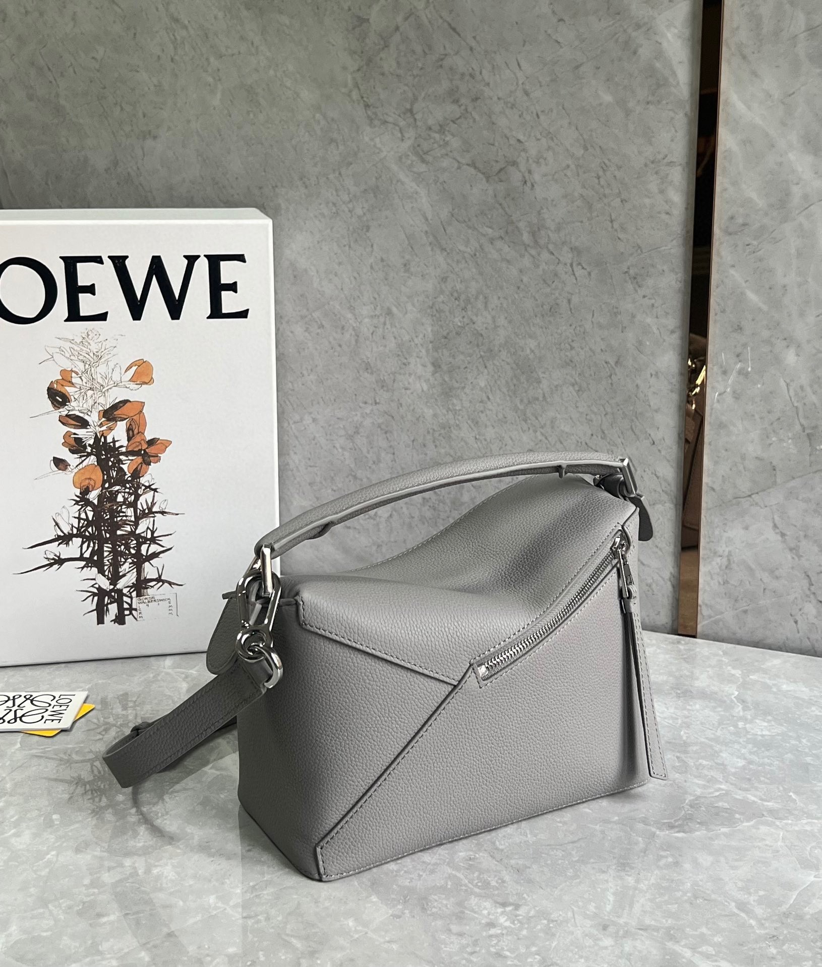 Loewe Puzzle Small Bag In Pearl Grey Grained Leather 938