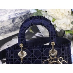 Dior Medium Lady D-Lite Bag In Blue Embroidered Velvet 491