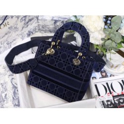 Dior Medium Lady D-Lite Bag In Blue Embroidered Velvet 491