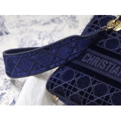 Dior Medium Lady D-Lite Bag In Blue Embroidered Velvet 491