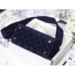 Dior Medium Lady D-Lite Bag In Blue Embroidered Velvet 491