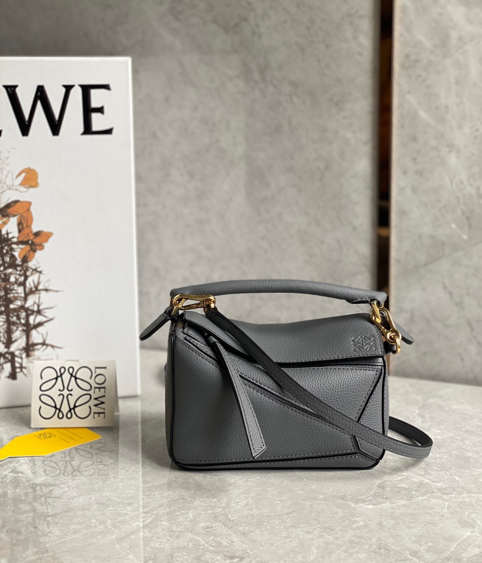 Loewe Puzzle Mini Bag In Asphalt Grey Grained Calfskin 373