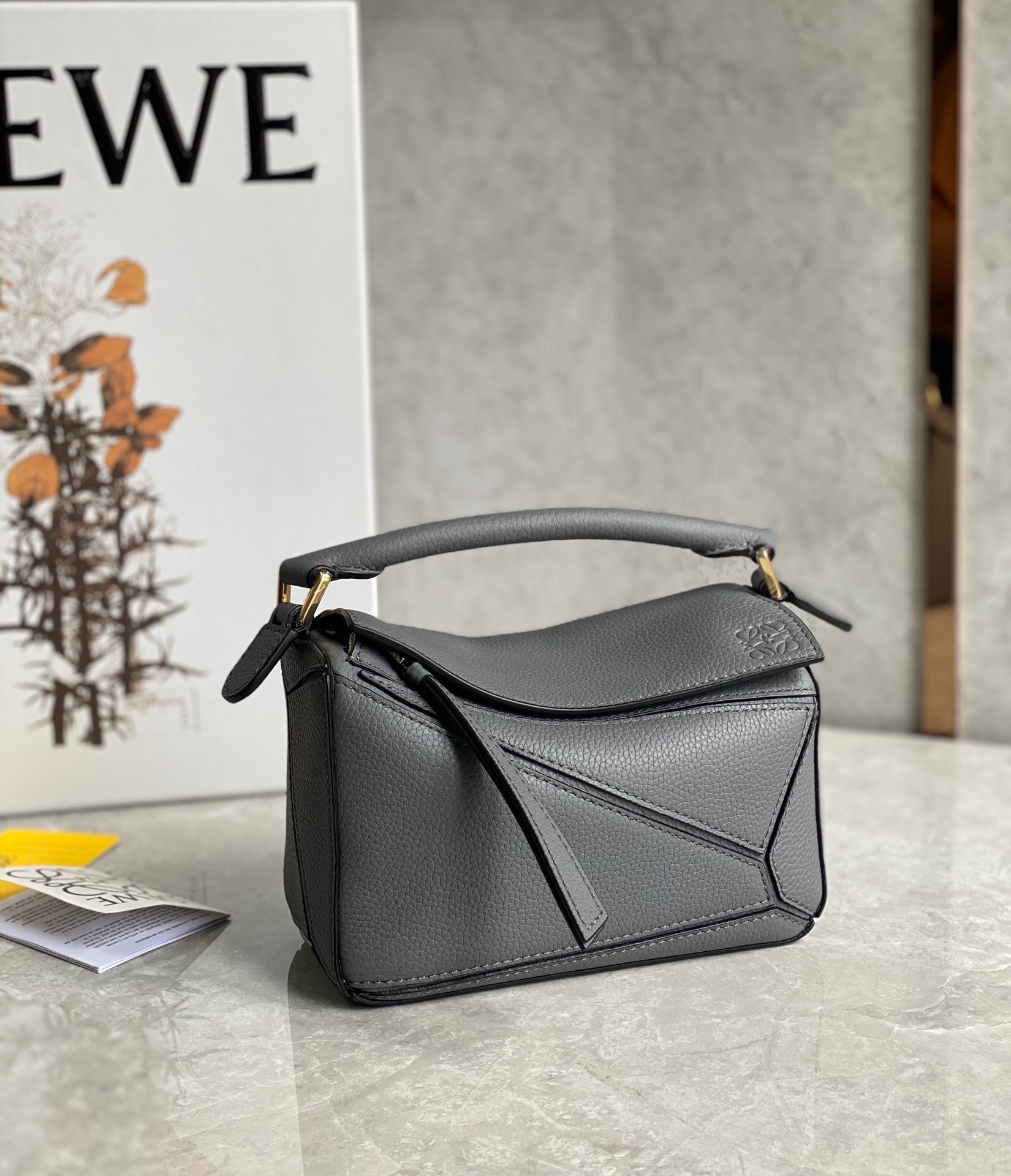 Loewe Puzzle Mini Bag In Asphalt Grey Grained Calfskin 373