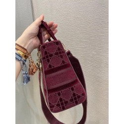 Dior Medium Lady D-Lite Bag In Bordeaux Embroidered Velvet 524