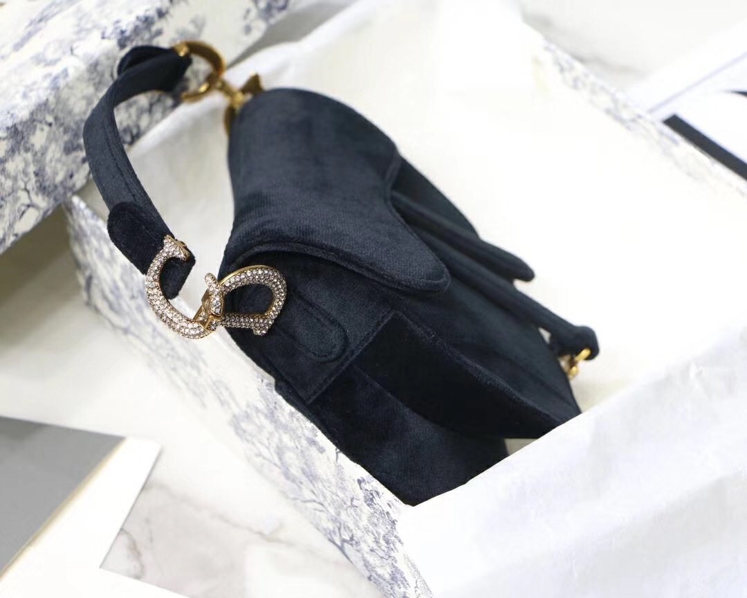 Dior Mini Saddle Bag In Black Velvet 599