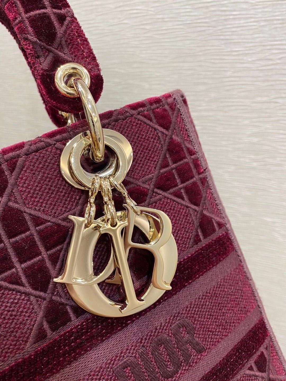 Dior Medium Lady D-Lite Bag In Bordeaux Embroidered Velvet 524