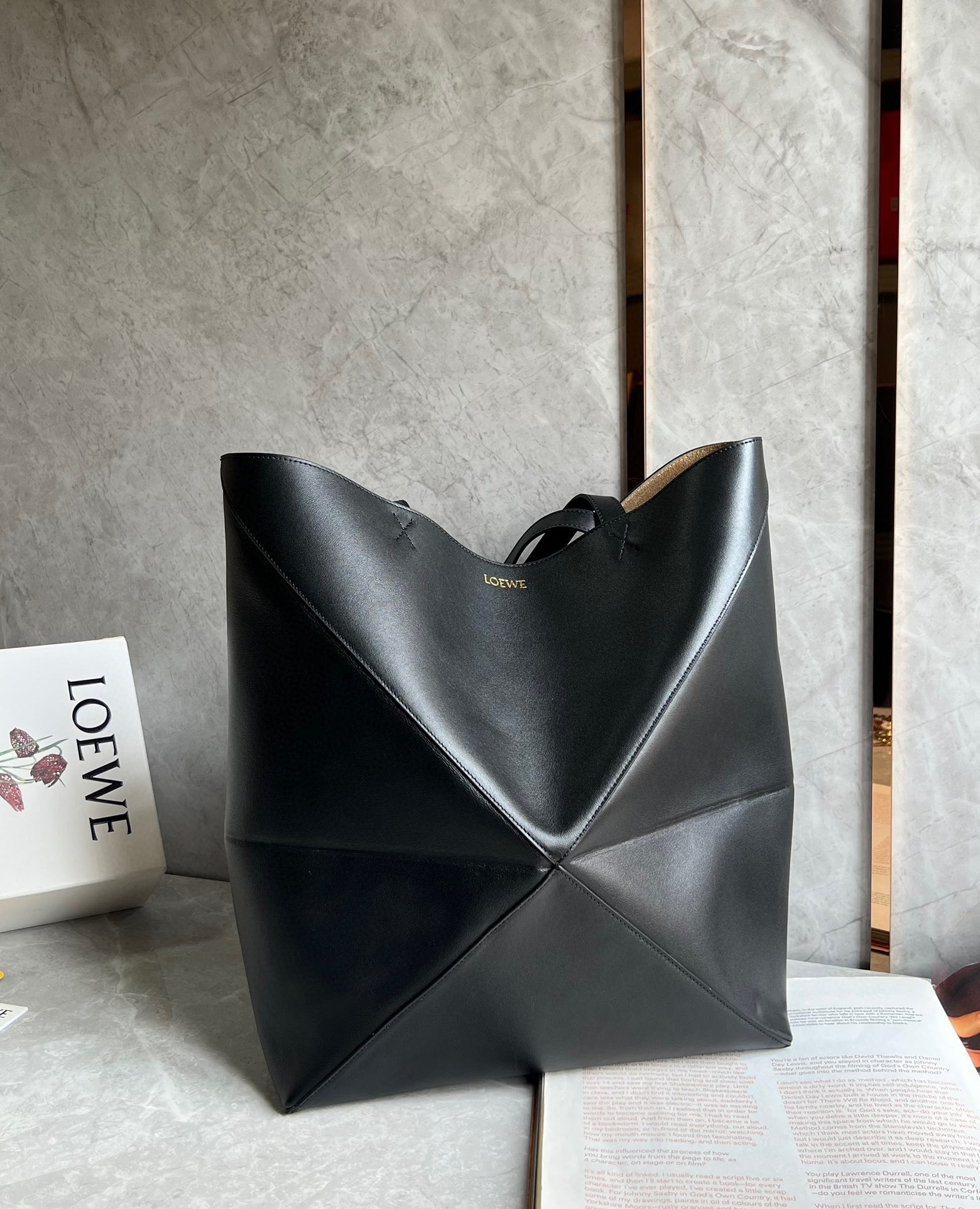 Loewe Large Puzzle Fold Tote Bag in Black Calfskin 464