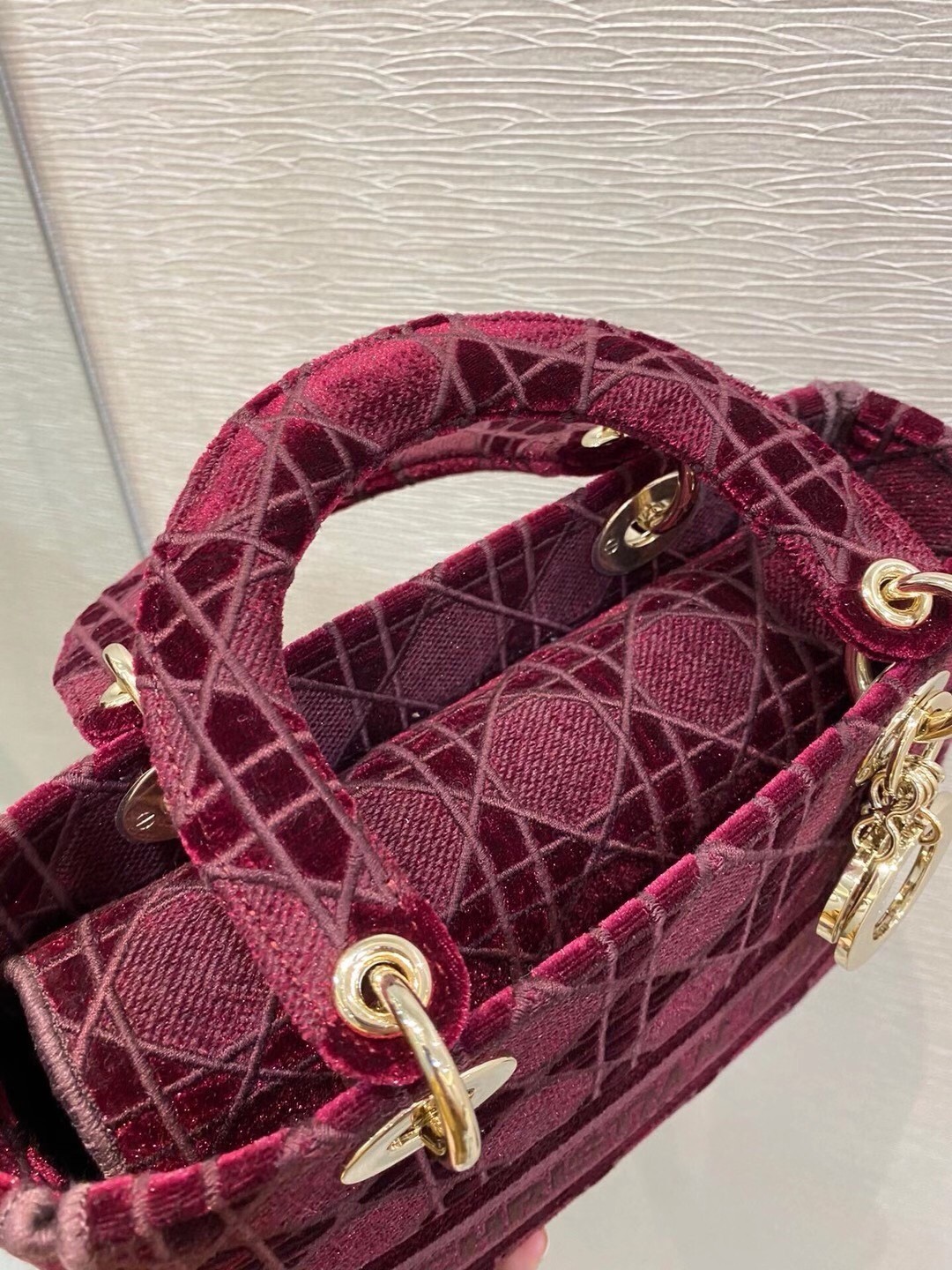 Dior Medium Lady D-Lite Bag In Bordeaux Embroidered Velvet 524