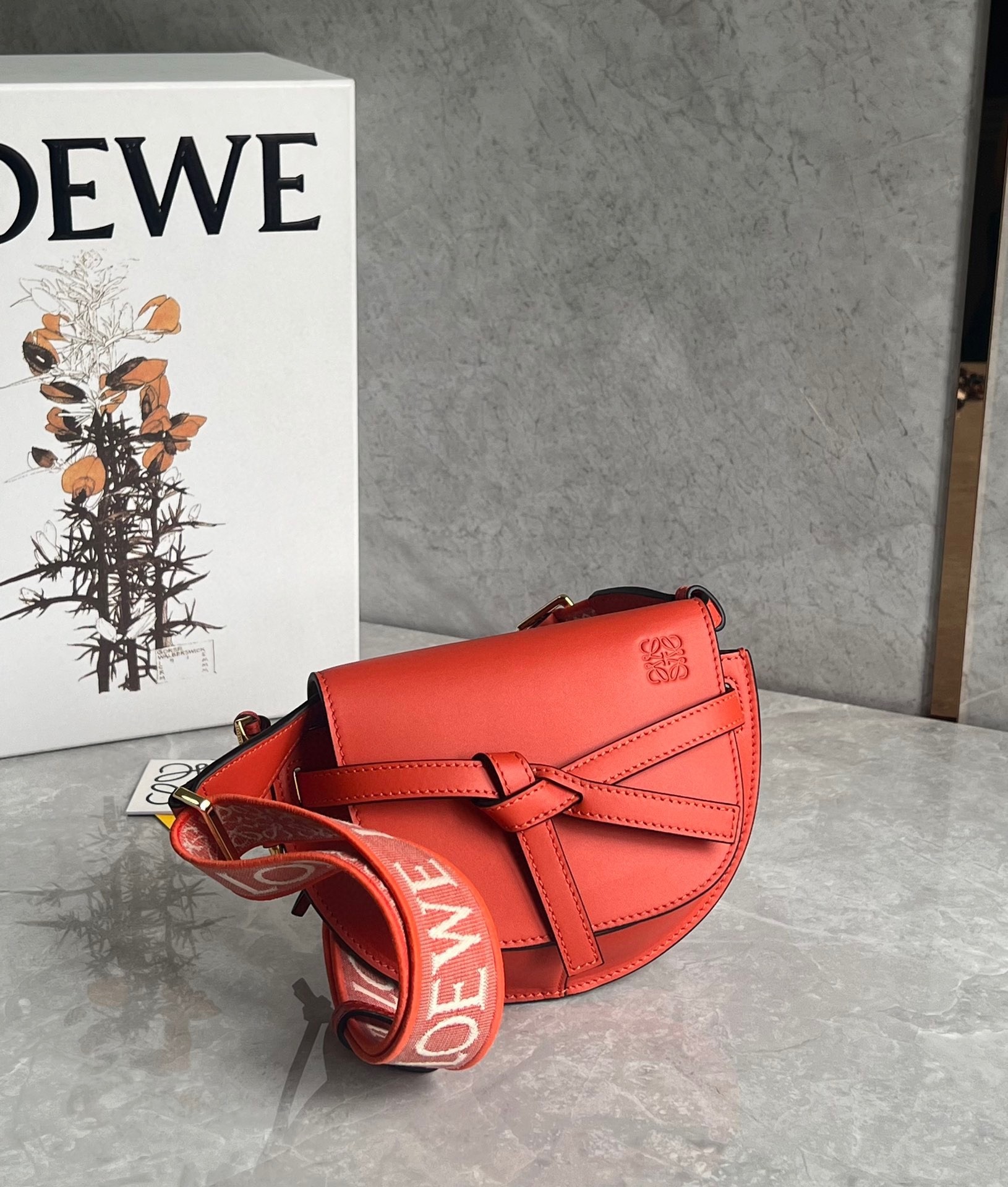 Loewe Gate Dual Mini Bag in Sunrise Orange Calfskin 518