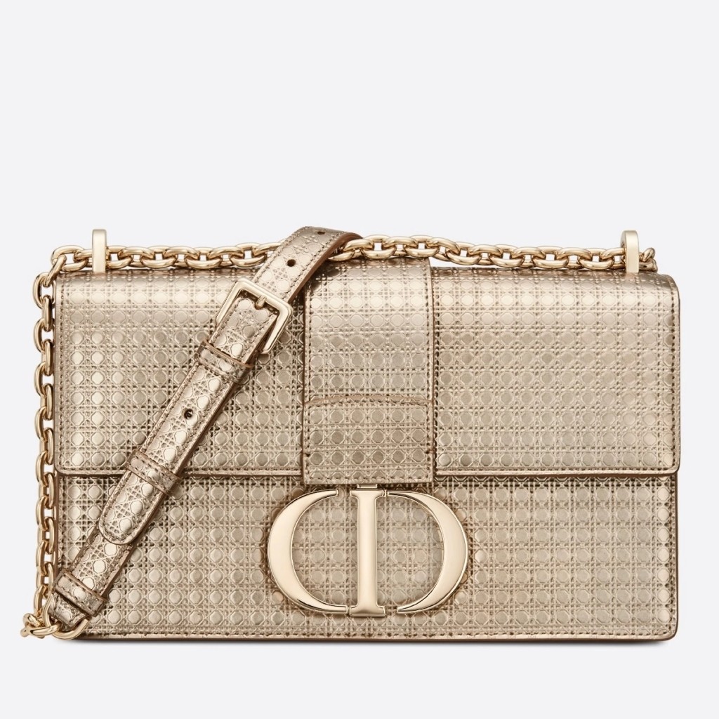 Dior 30 Montaigne Chain Bag In Metallic Gold Calfskin 555