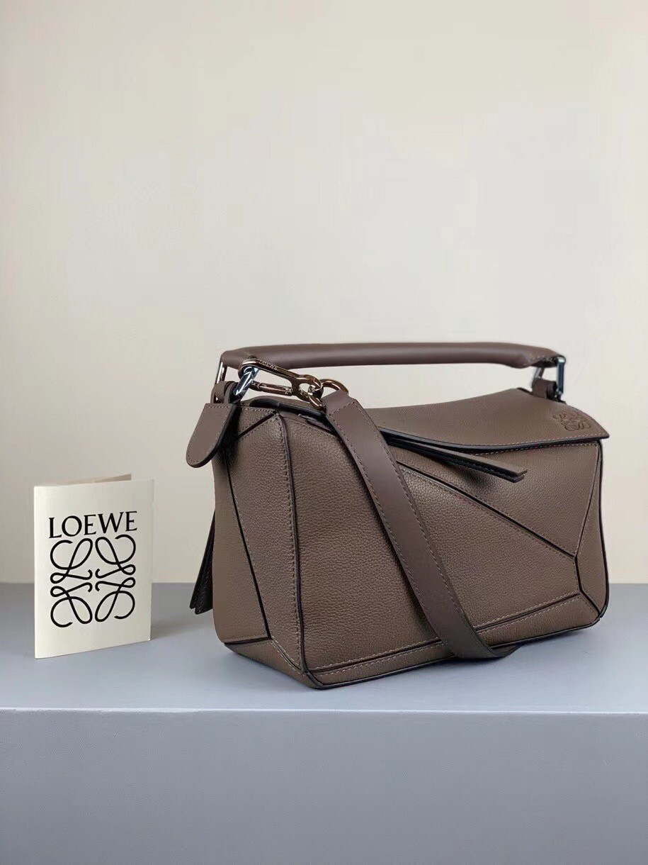 Loewe Small Puzzle Bag In Dark Taupe Grained Calfskin 686