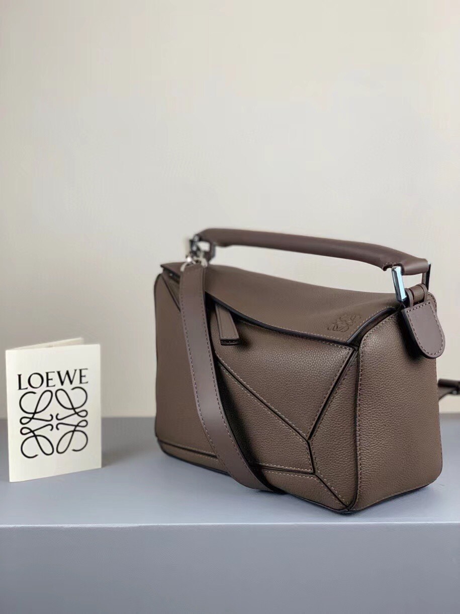 Loewe Small Puzzle Bag In Dark Taupe Grained Calfskin 686