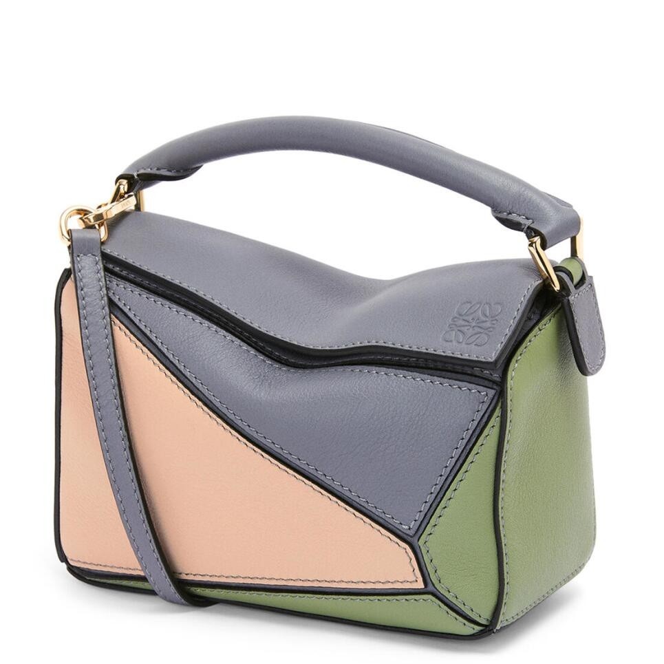 Loewe Puzzle Mini Bag In Asphalt Grey/Nude/Green Calfskin 744