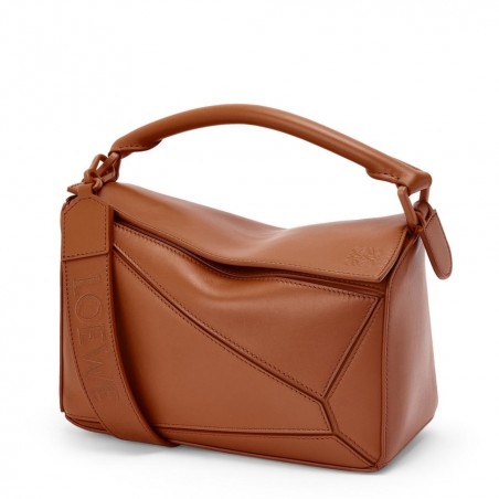 Loewe Puzzle Small Bag In Brown Satin Calfskin 414