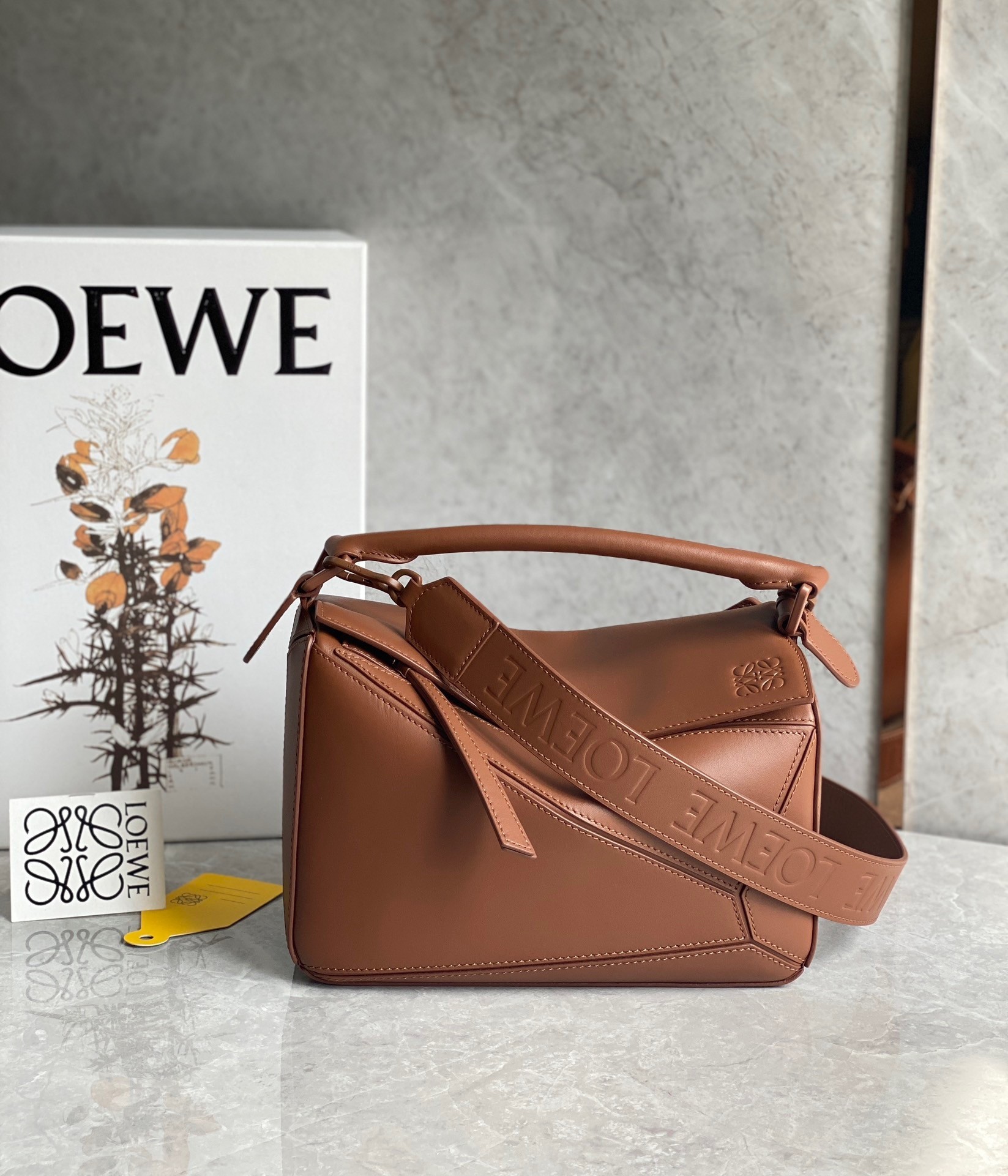 Loewe Puzzle Small Bag In Brown Satin Calfskin 414