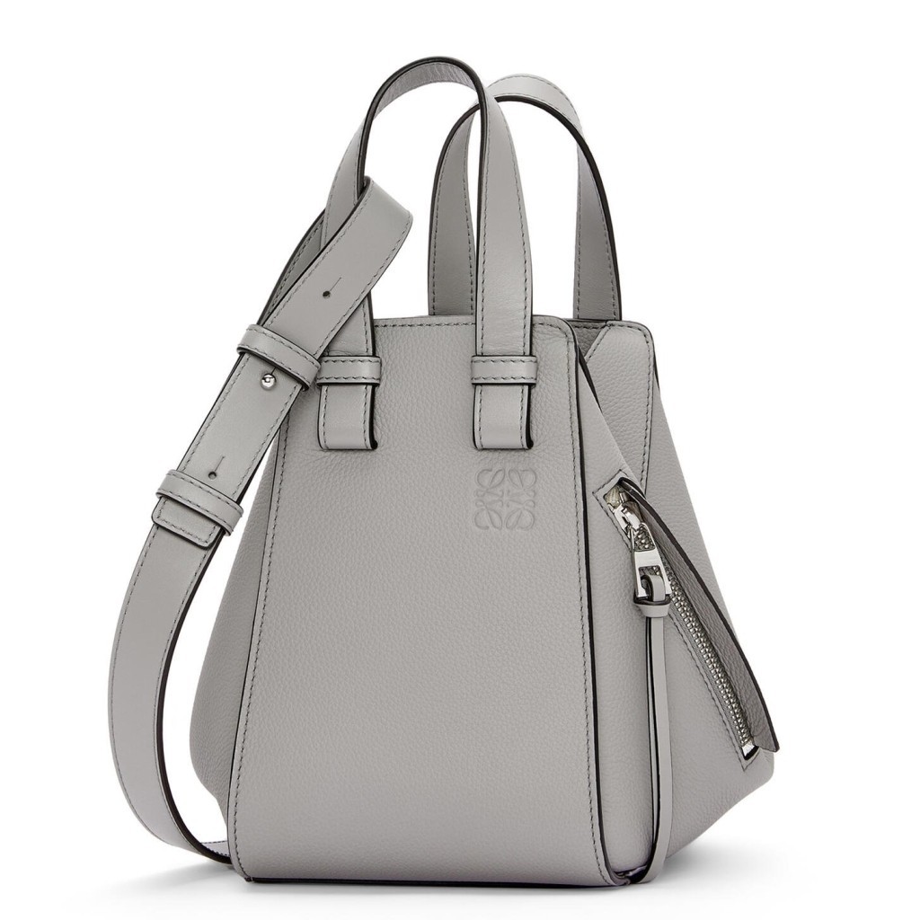 Loewe Compact Hammock Bag in Pearl Grey Grained Calfskin 484